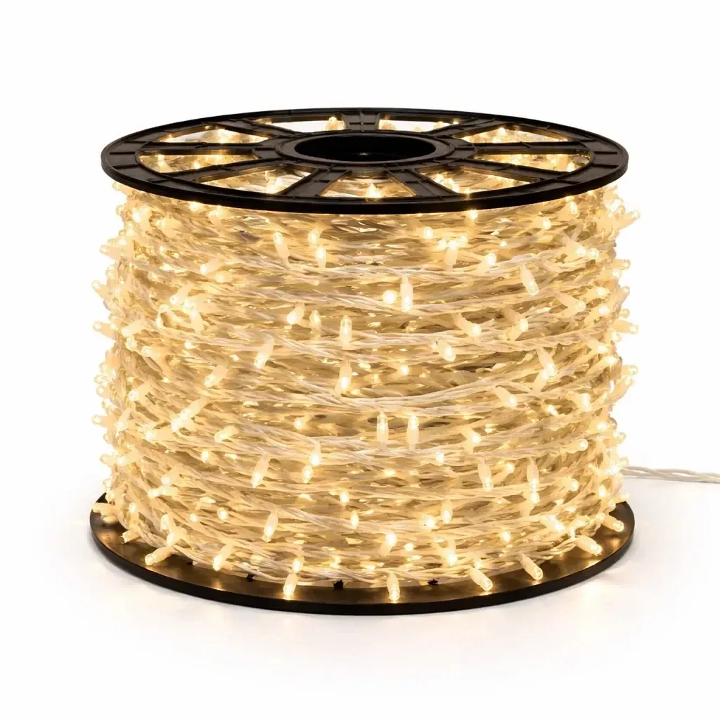 Svetelný reťazec Easy Fix LED, 100 m, vonkajší, teplá biela s režimom FLASH, 1000 LED diód, biely kábel, IP44, cievka