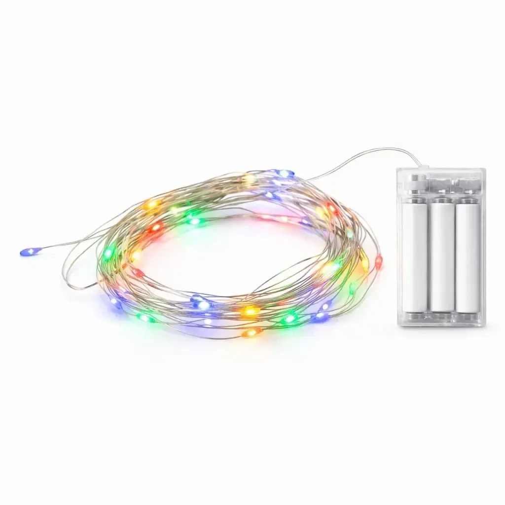 LED reťaz na batérie, kvapky, 2,30 m, farebná, 20 diód, drôt, IP20 interiér, 3 × AA