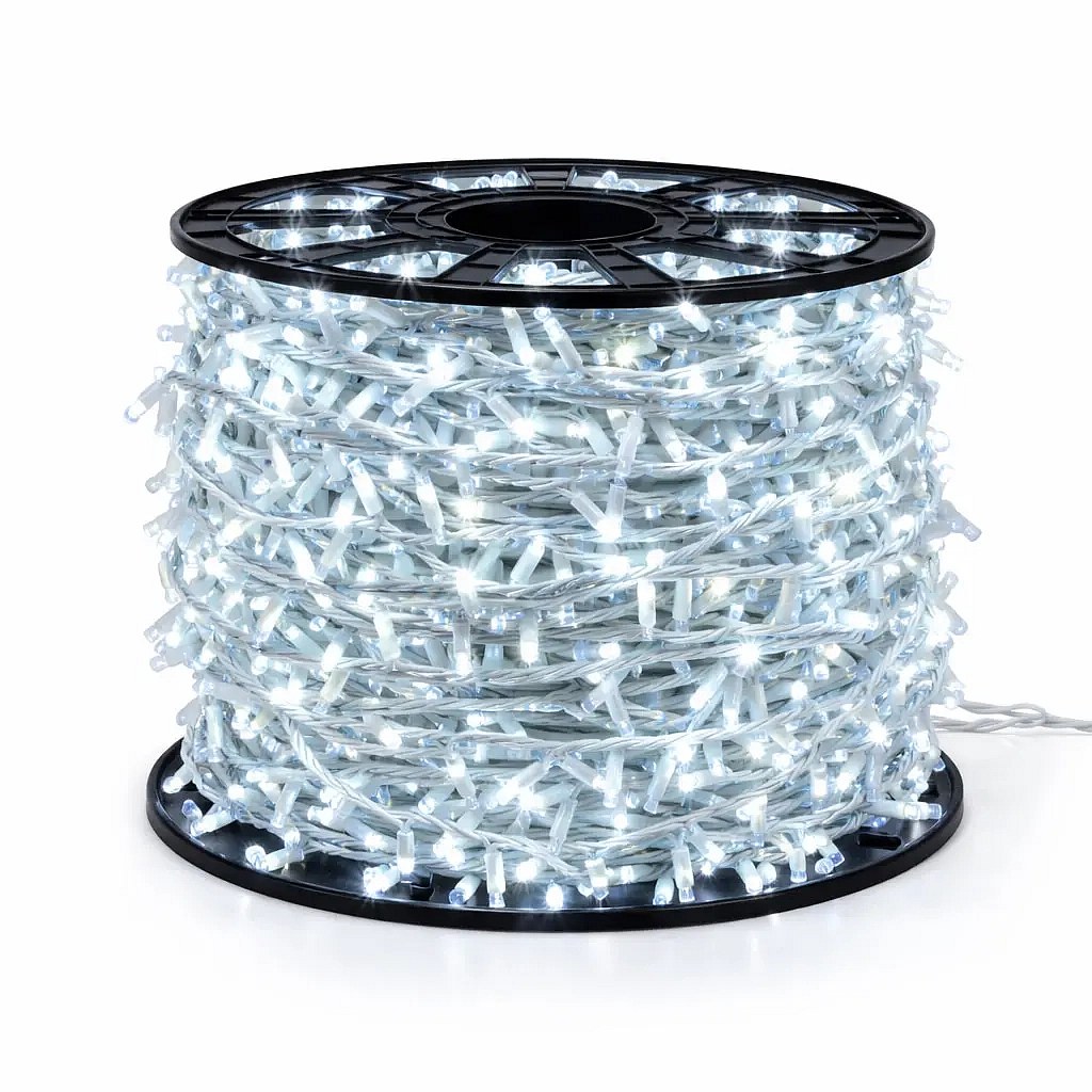 Easy Fix LED reťaz na vonkajšie použitie, 100 m, ľadovo biela, 2000 LED diód, biely kábel, IP67, cievka