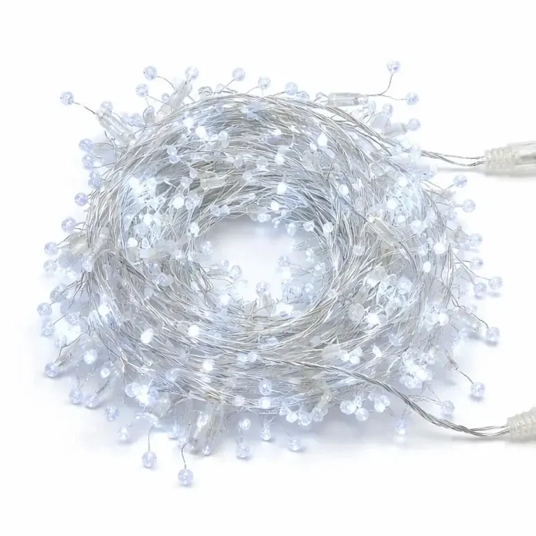 Eco Fix vonkajší svetelný reťaz s kryštálikmi, 8 m, ľadovo biela, 80 LED diód, 24 V, priehľadný kábel, IP44