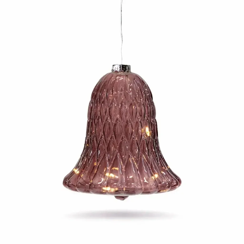 Sklenený LED zvon bordovej farby Ø 9 × 10 cm, 5 LED diód, IP20 interiér, 1× AAA
