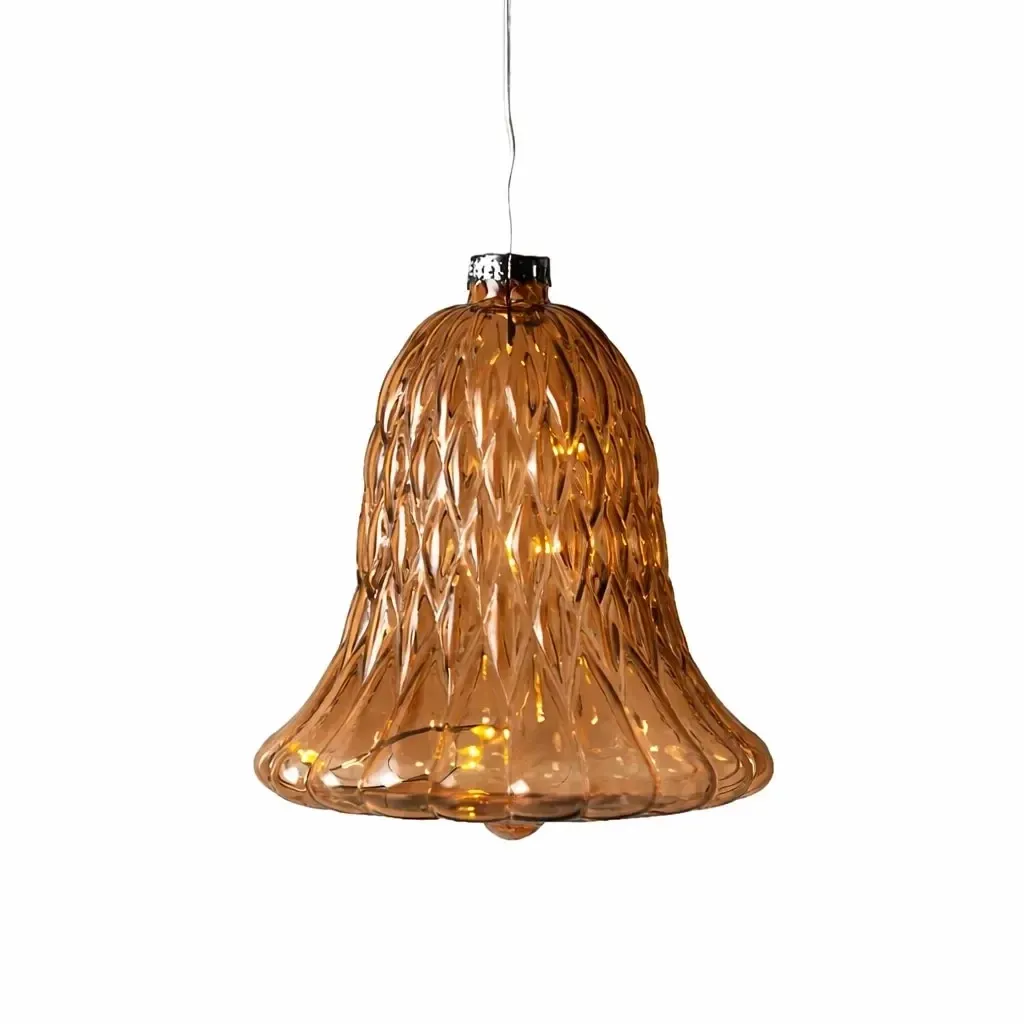 Sklenený LED zvon, hnedý, Ø 9 × 10 cm, 5 LED, IP20, 1× AAA