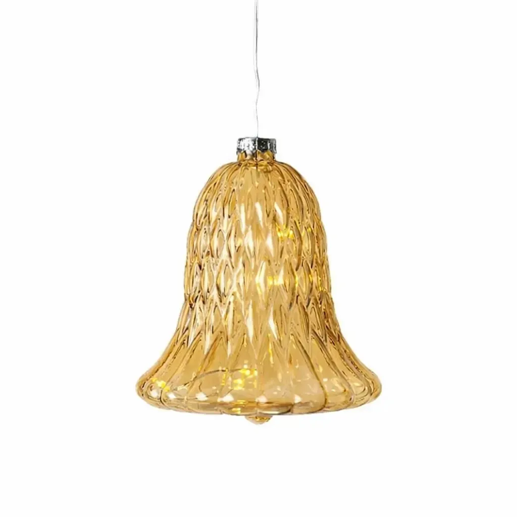 Sklenený LED zvon, zlatý, Ø 9 × 10 cm, 5 LED, IP20, 1× AAA