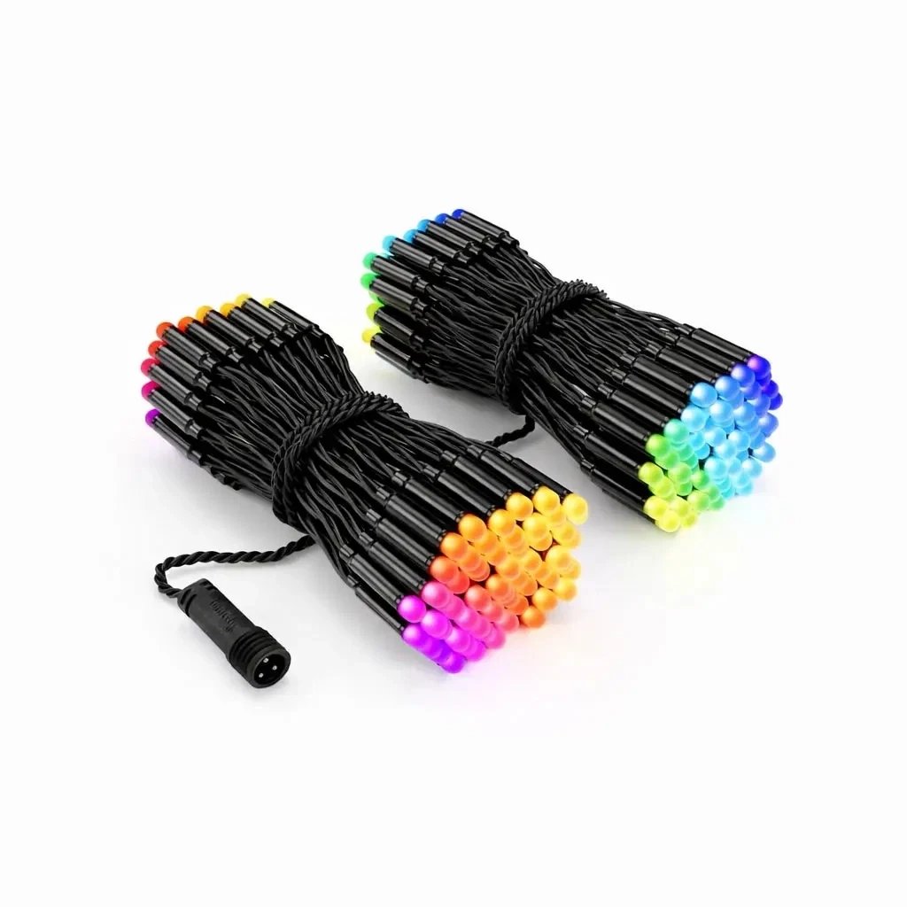 Farebné vonkajšie svetielka Twinkly strings 25 m Dual Pro, 2× 125 LED RGB, čierny kábel, IP44, 2× 12,5 m