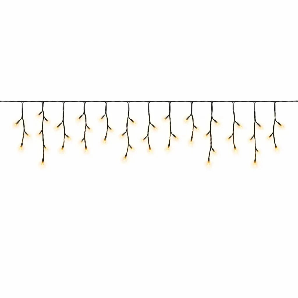 Eco Fix vonkajšie LED ľadové kvapky, svietiace, 200 × 50 cm, teplá biela, 60 LED diód, 36 V, čierny kábel, IP44, predlžovací