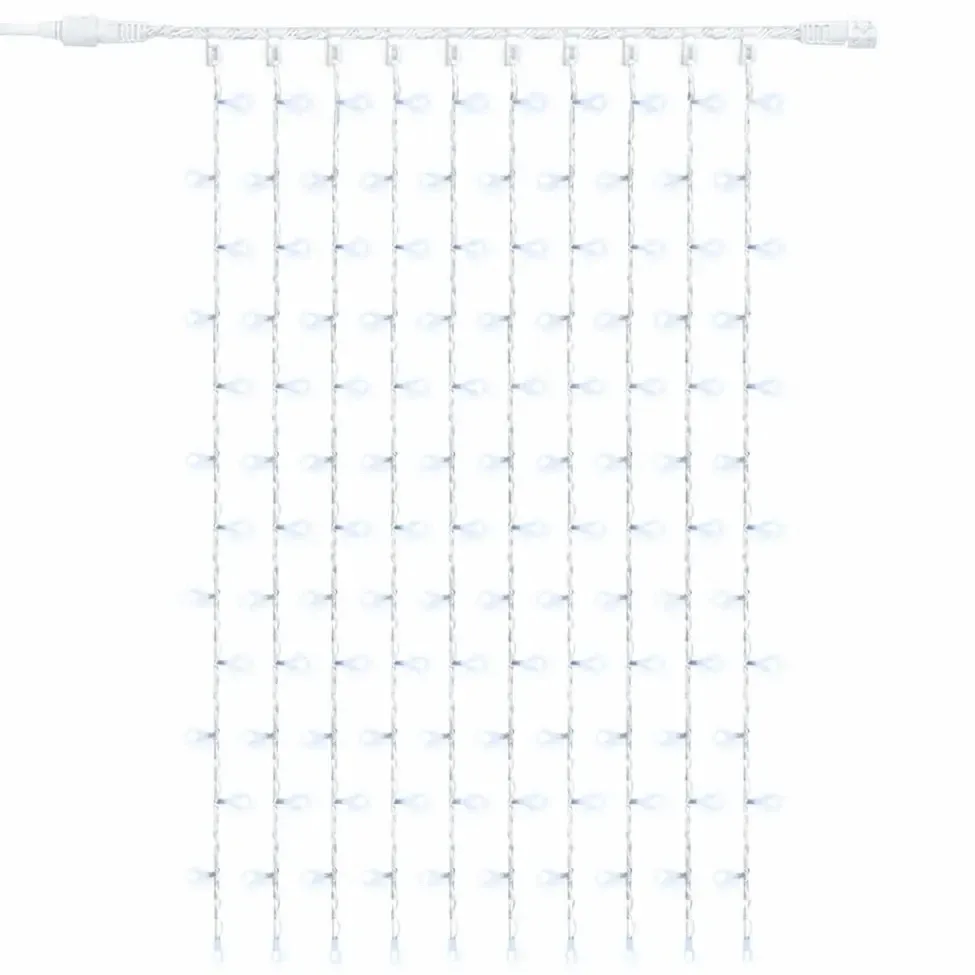 Easy Fix LED svetelná girlanda na vonkajšie použitie, 100 × 150 cm, ľadovo biela s efektom FLASH, 150 LED diód, biely kábel, IP67, predlžovací