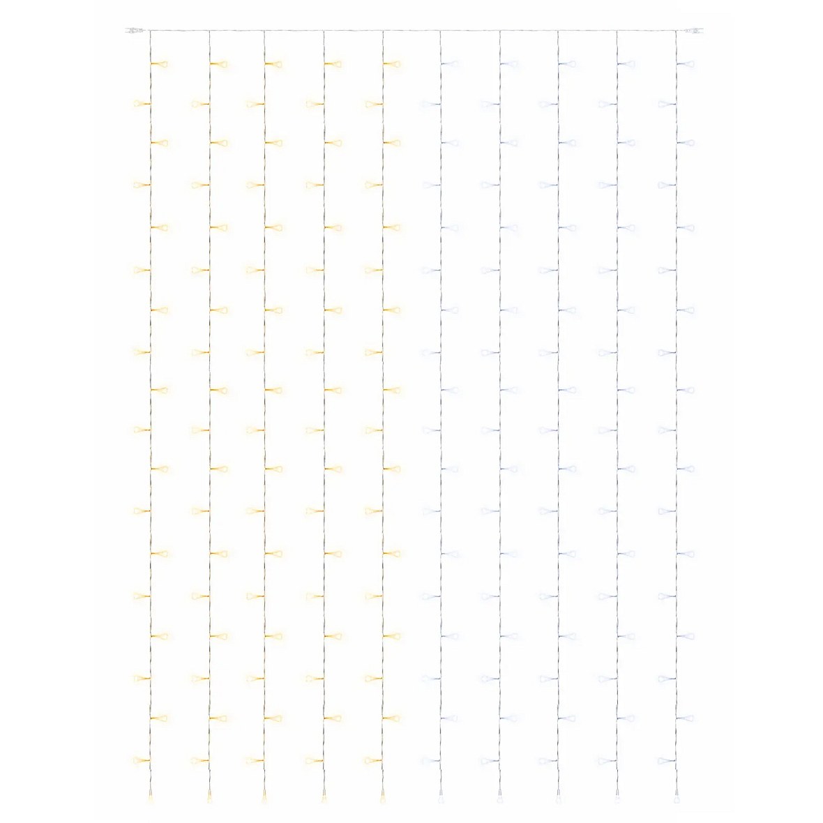 Easy Fix LED svetelná girlanda na vonkajšie použitie, 100 × 300 cm, prepínateľná medzi teplou a studenou bielou farbou, 300 LED diód, biely kábel, IP44, predlžovací kábel