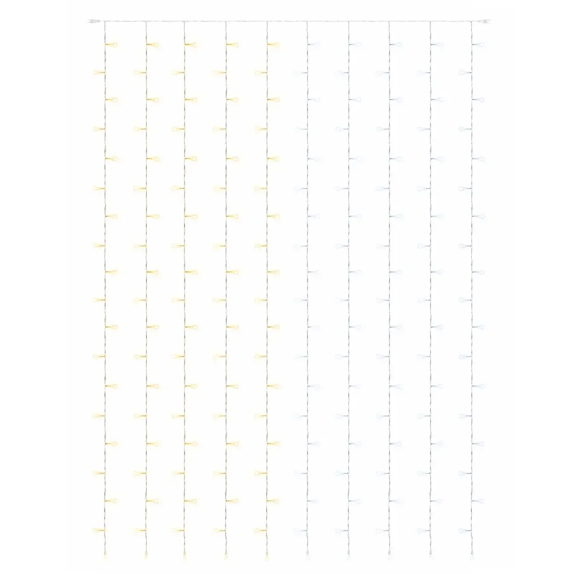 Easy Fix LED svetelná girlanda na vonkajšie použitie, 100 × 300 cm, prepínateľná medzi teplou a studenou bielou farbou, 300 LED diód, biely kábel, IP44, predlžovací kábel