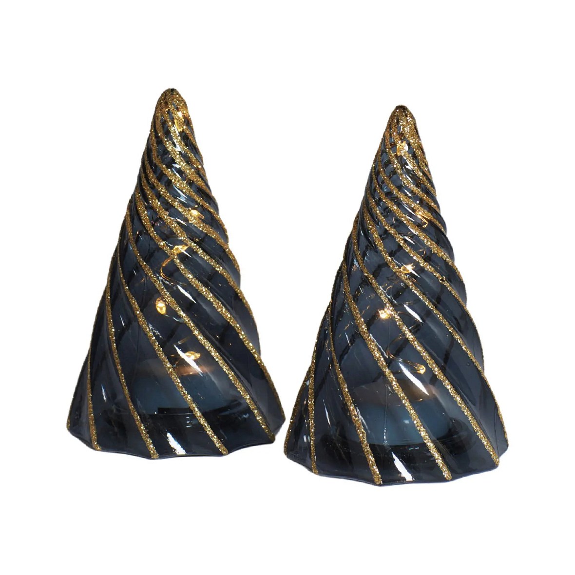 Sklenený vianočný stromček s LED osvetlením na batérie, 6 × 11 cm, sada 2 kusov, 2× 5 LED, čierny, 2× CR2450