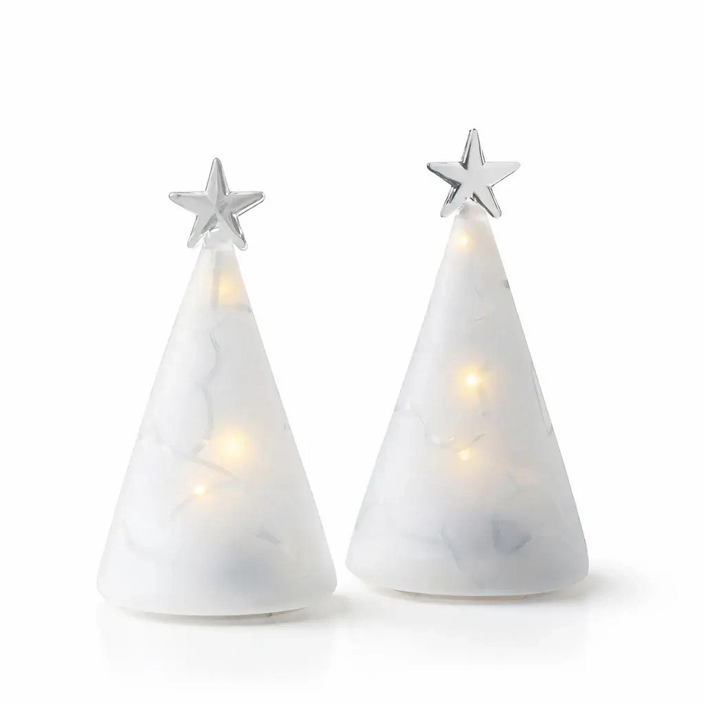 Sklenený stromček s LED osvetlením, sada 2 kusov, číry, 11,5 cm mrazený