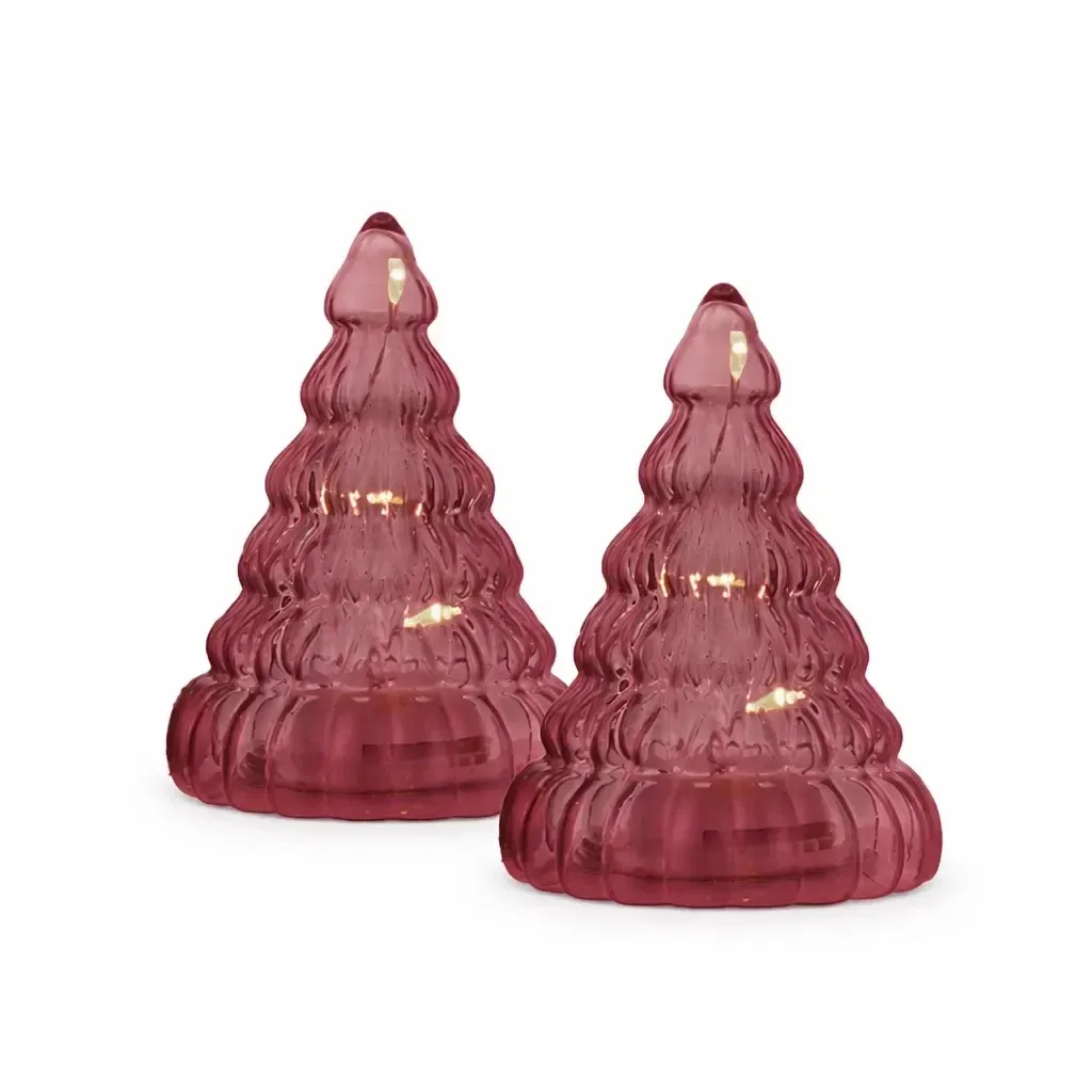 LED svetlo na stromček, sklo, sada 2 ks, bordová farba, 9 cm