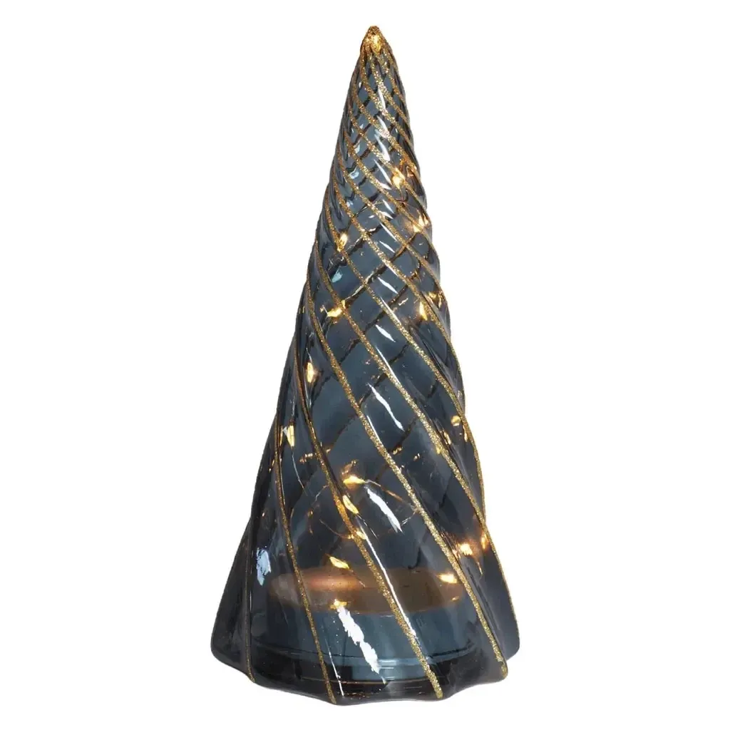 Svetelný vianočný stromček s LED diódami, sklenený, 23,5 × 11,5 cm, čierny