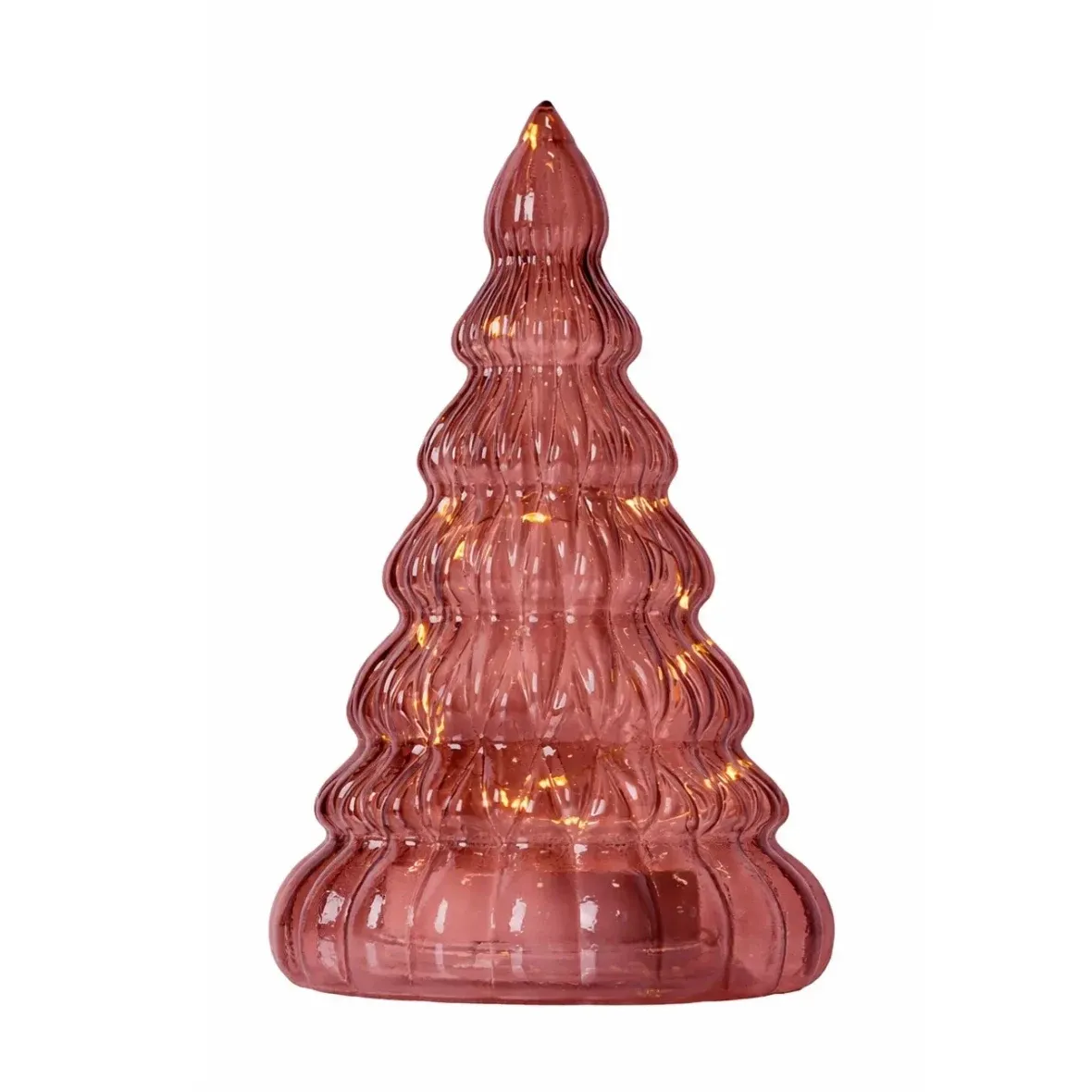 Sklenený vianočný stromček s LED osvetlením na batérie, bordová farba,   23,5 × 13 cm, 3× AA