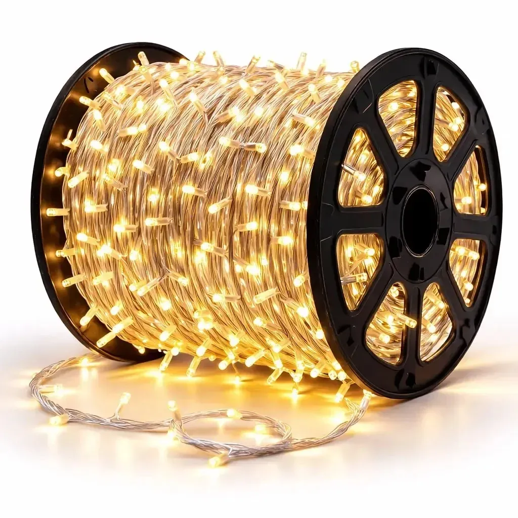Svetelný reťazec Easy Fix LED, 100 m, vonkajší, teplá biela, 2000 LED diód, biely kábel, IP67, cievka