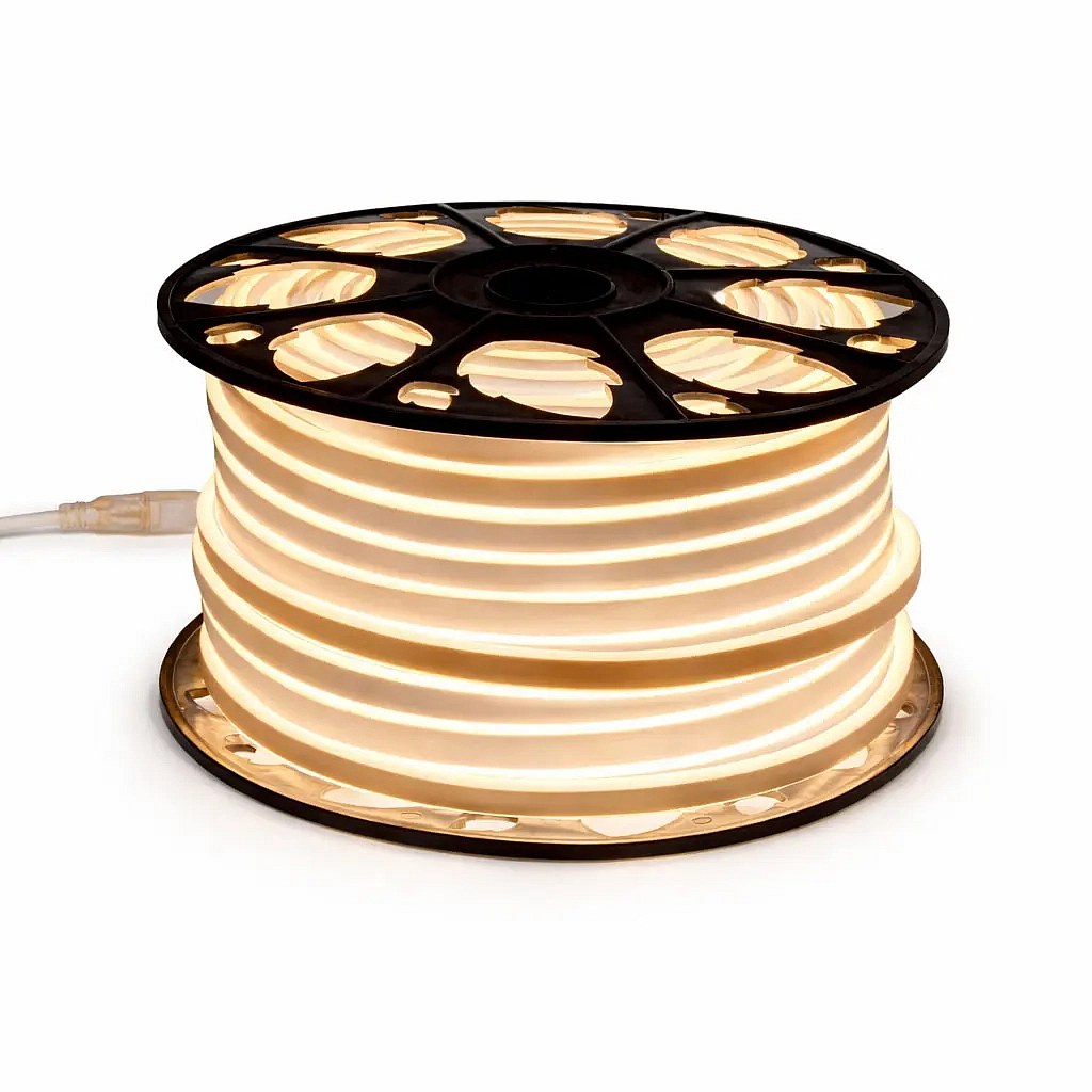 Easy Fix LED neonová hadica na vonkajšie použitie, 50 m, typ D (obojstranná), teplá biela, 3000 diód, biely kábel, IP44, cievka