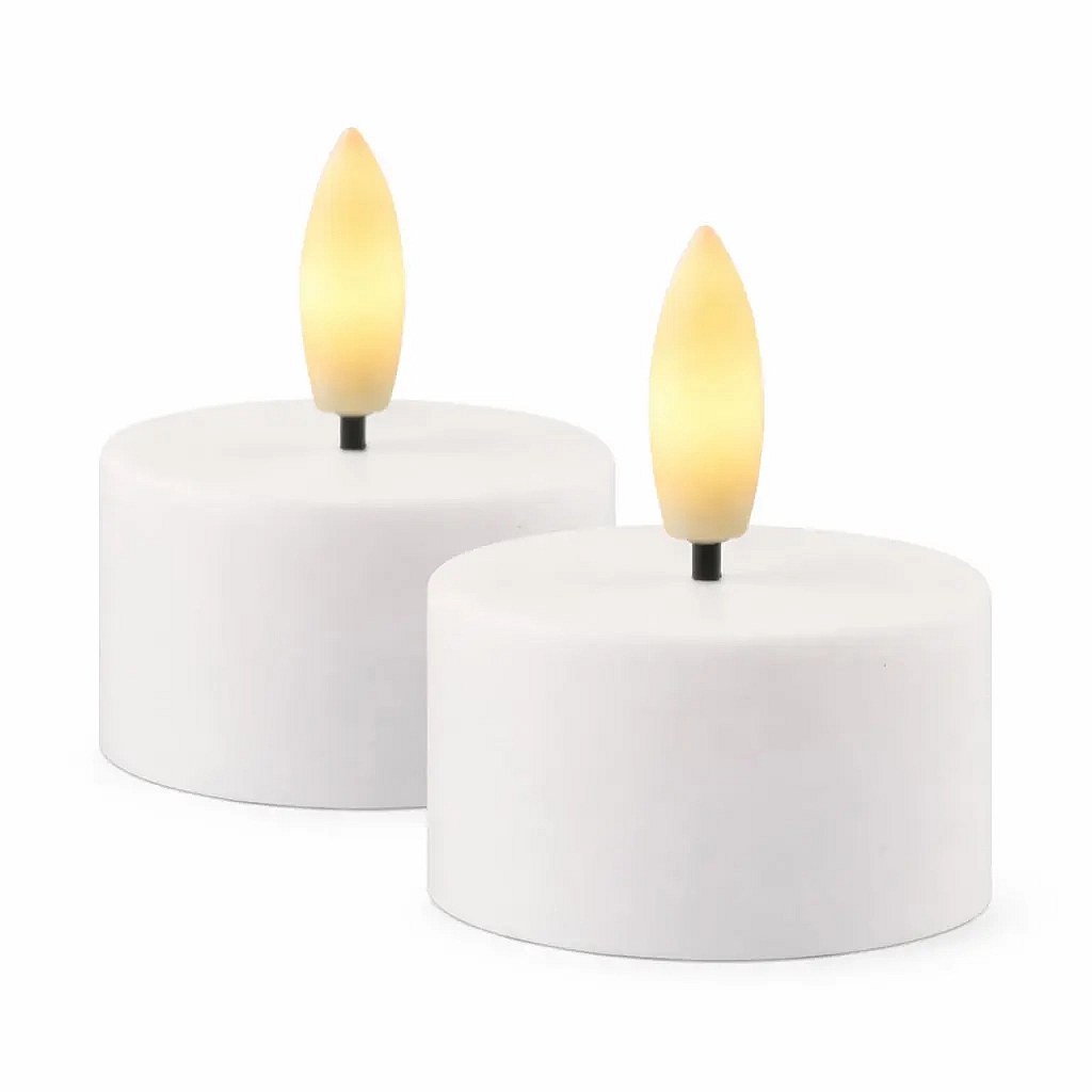 Sada vonkajších LED čajových sviečok, na batérie, Ø 4 × 2,2 cm, biele, CR2450, balenie 2 ks