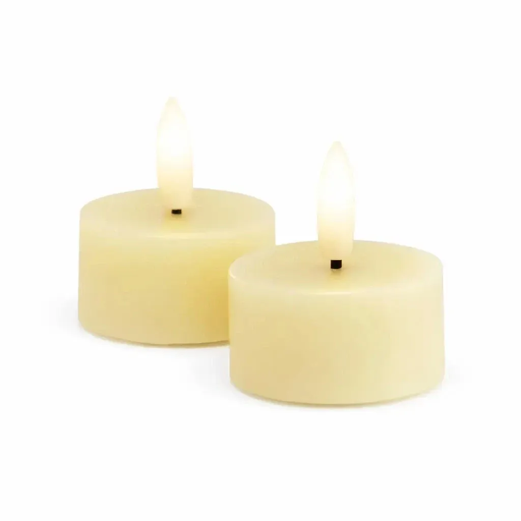 Sada LED čajových sviečok na batérie Sille Tealight, Ø 4,5 × 2,2 cm, jemne žltá, z pravého vosku, balenie 2 ks
