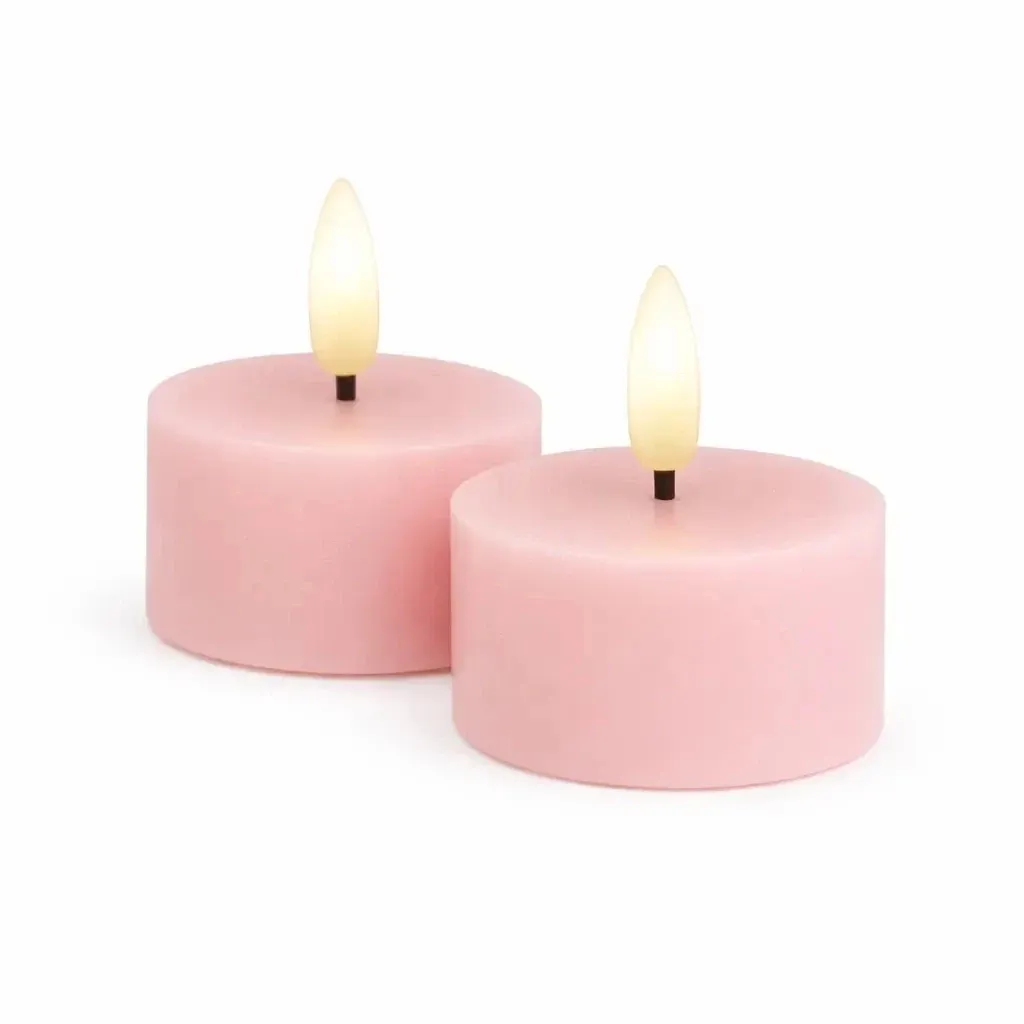 Sada LED čajových sviečok na batérie Sille Tealight, Ø 6 × 3,4 cm, jemne ružová, z pravého vosku, balenie 2 ks