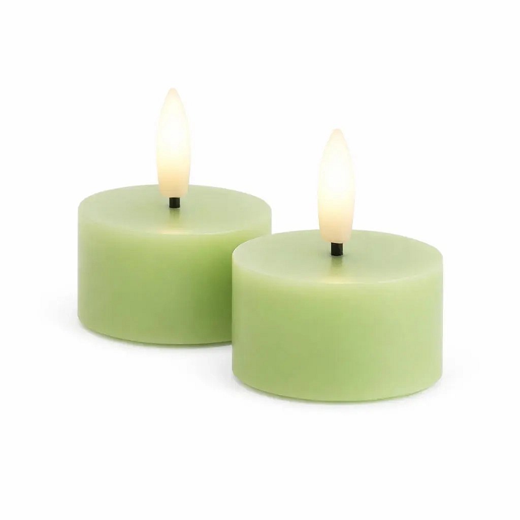 Sada LED čajových sviečok na batérie Sille Tealight, Ø 6 × 3,4 cm, jarná zelená, z pravého vosku, balenie 2 ks