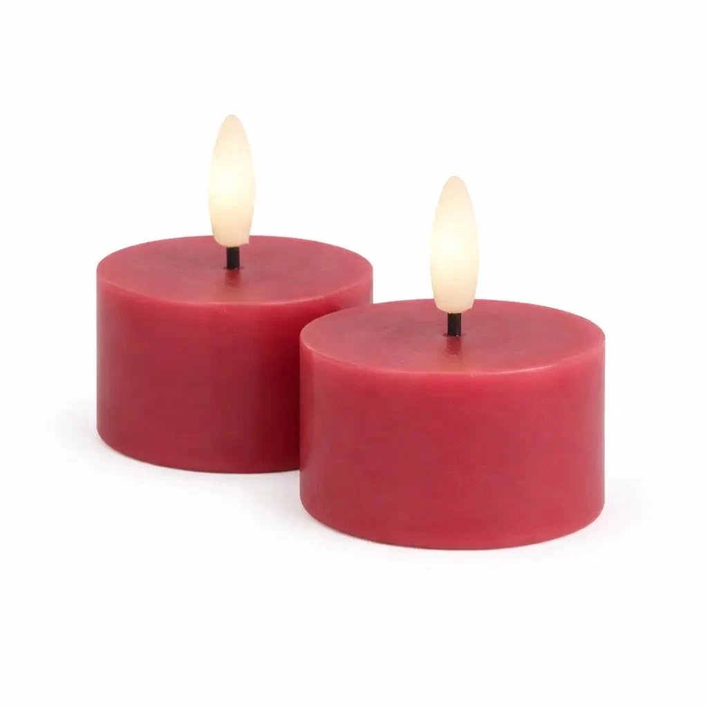 Sada LED čajových sviečok na batérie Sille Tealight, Ø 6 × 3,4 cm, tmavá slivka, z pravého vosku, balenie 2 ks