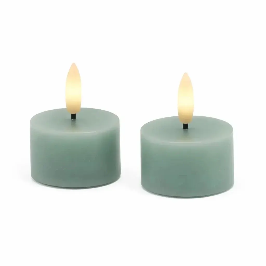 Sada LED čajových sviečok na batérie Sille Tealight, Ø 4,5 × 2,2 cm, pieskovo zelená, z pravého vosku, balenie 2 ks