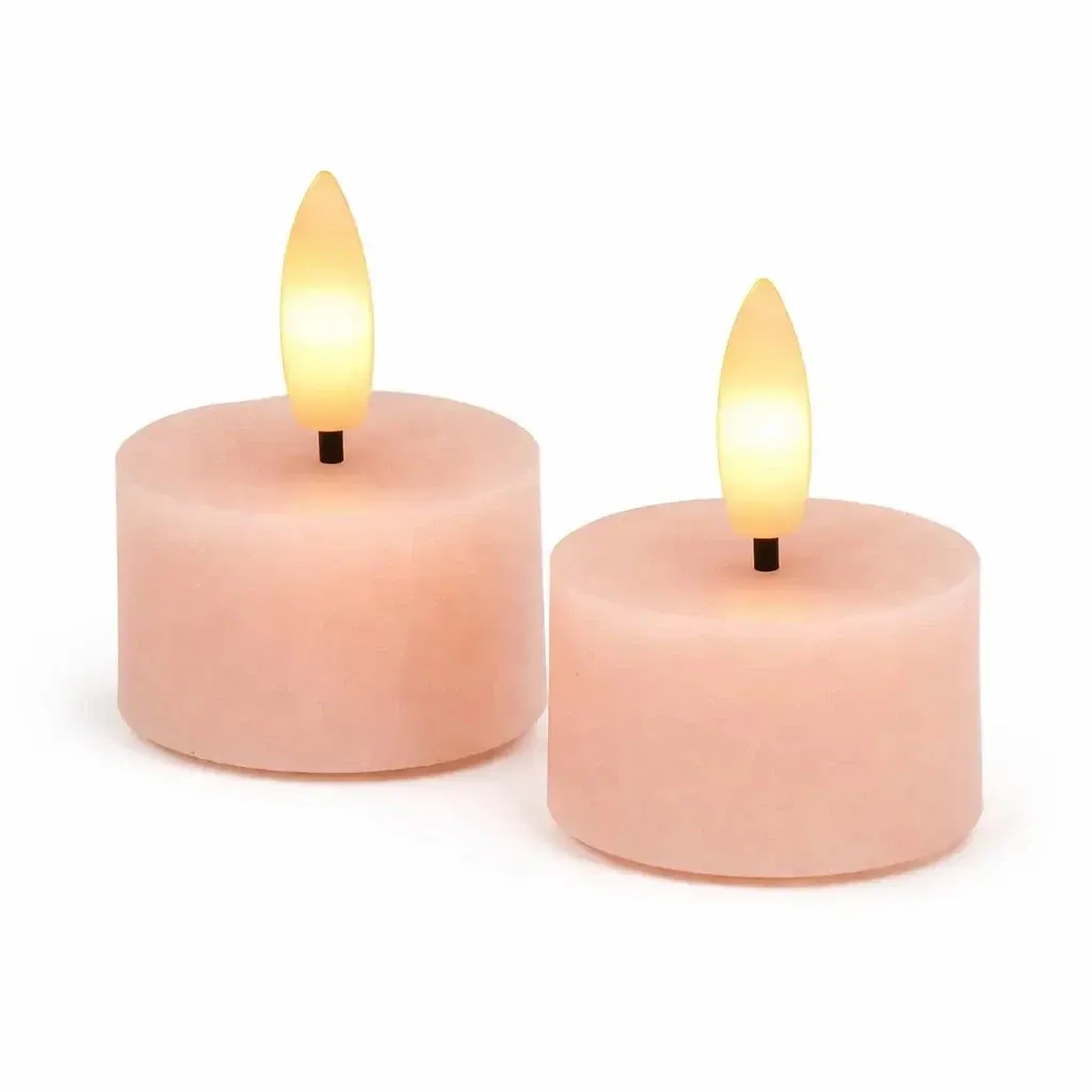Sada LED čajových sviečok na batérie Sille Tealight, Ø 4,5 × 2,2 cm, tmavá broskyňa, z pravého vosku, balenie 2 ks