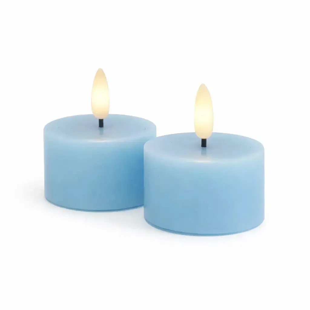 Sada LED čajových sviečok na batérie Sille Tealight, Ø 6 × 3,4 cm, nebesky modrá, z pravého vosku, balenie 2 ks