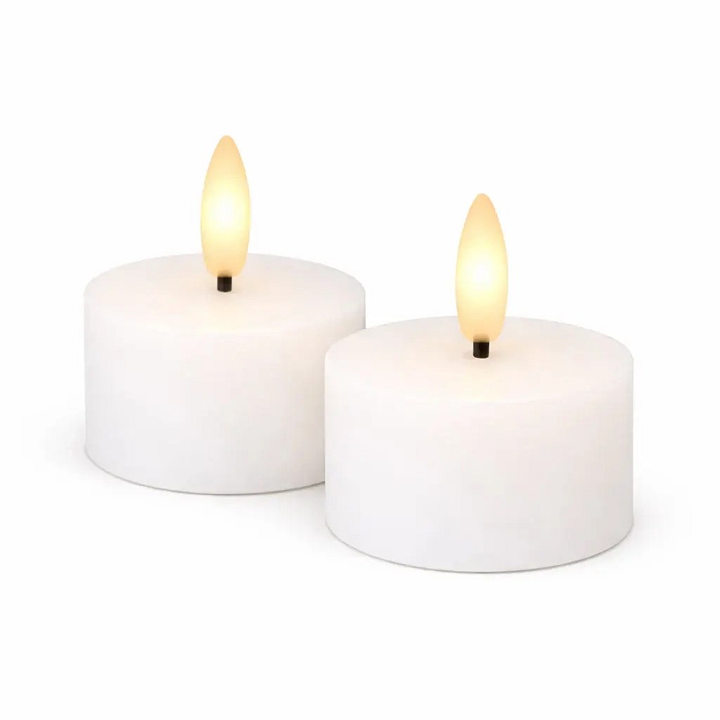 Sada LED čajových sviečok na batérie Sille Tealight, Ø 6 × 3,4 cm, biela, z pravého vosku, balenie 2 ks