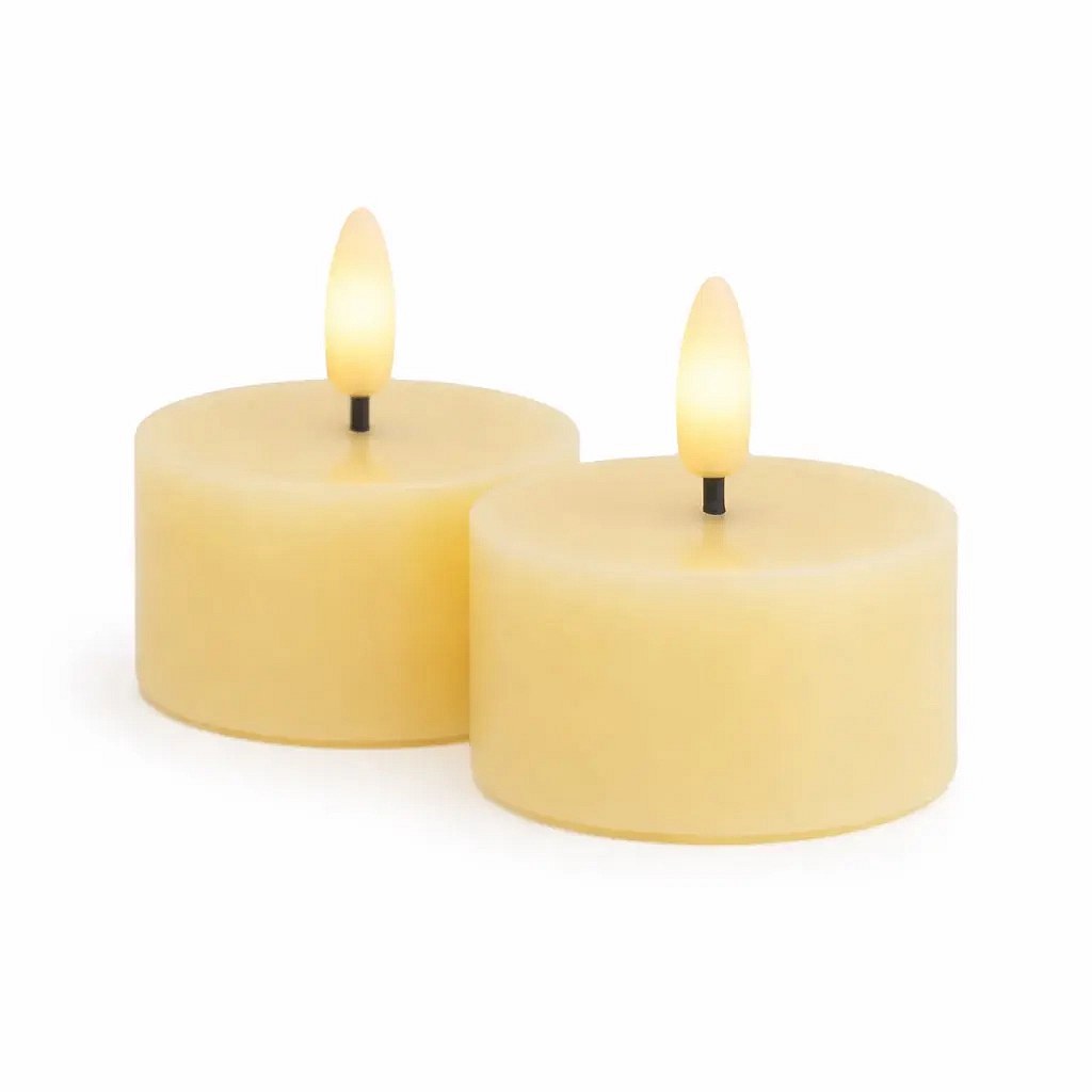 Sada LED čajových sviečok na batérie Sille Tealight, Ø 6 × 3,4 cm, svetložltá, z pravého vosku, 2 kusy