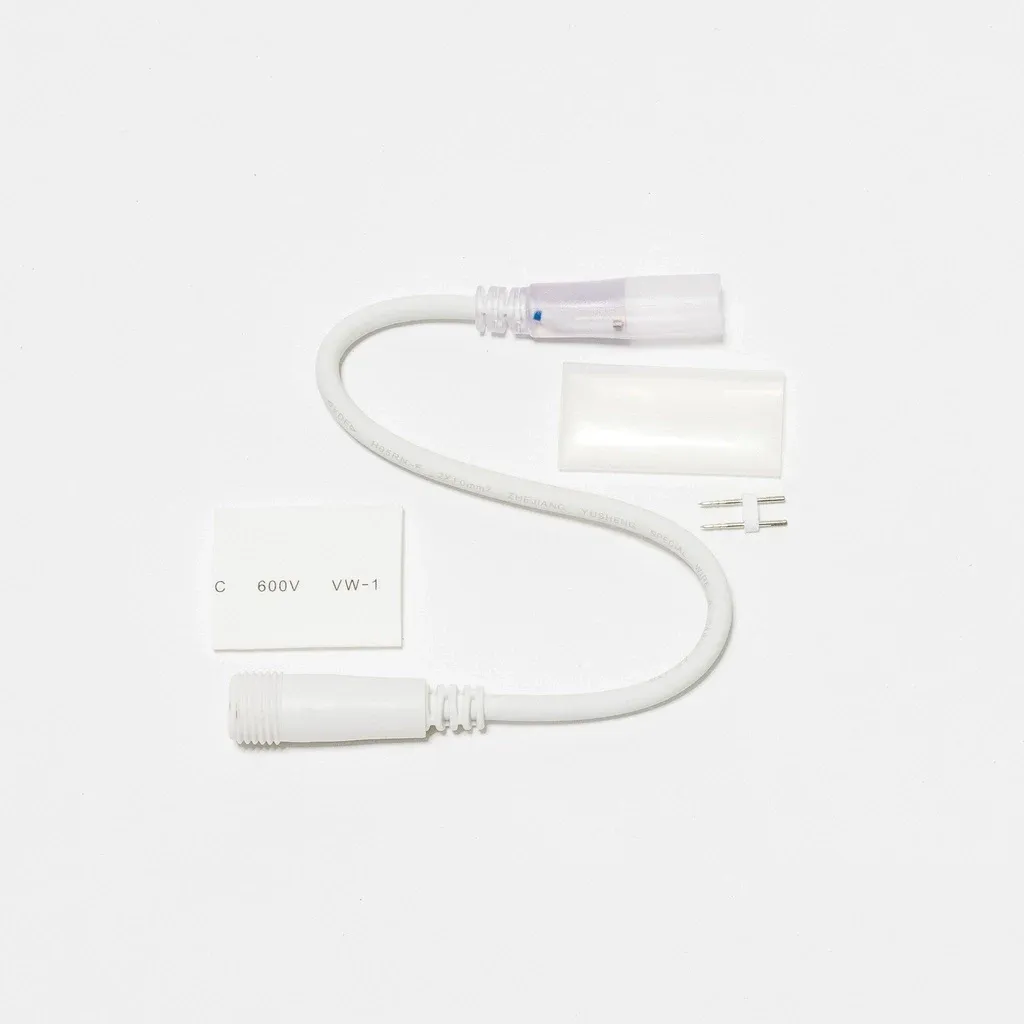 Pripojovací kábel pre jednostranný LED neón D-TYP, IP67, 25 cm, biely, samica
