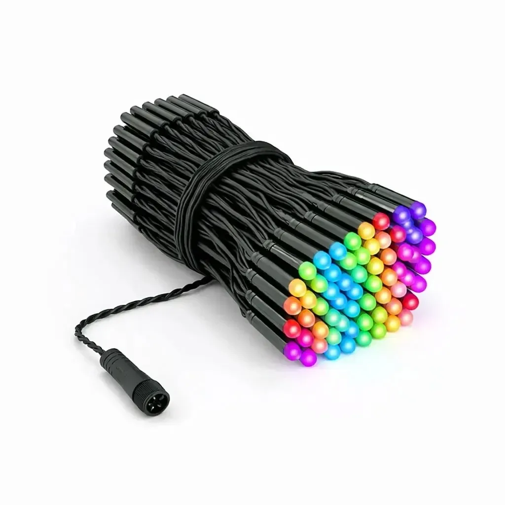 Farebné vonkajšie svetielka Twinkly strings PRO 25 m, RGB 250 LED, čierny kábel, IP44