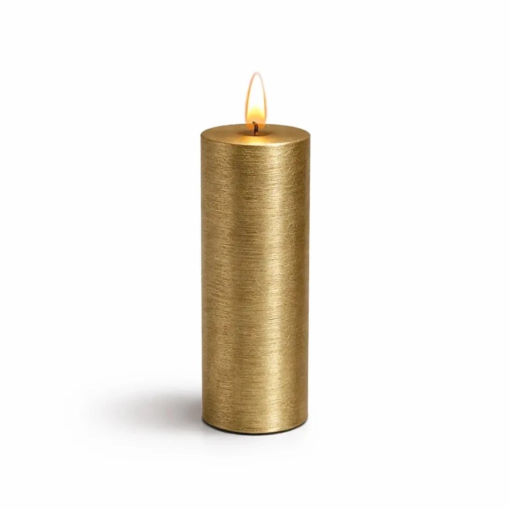 LED sviečka na batérie, vosk Sille, Ø 5 × 15 cm, zlatá, 2 × AA