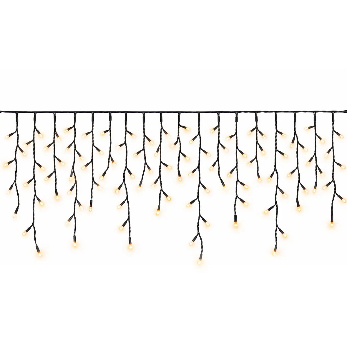 Easy Fix vonkajšie LED ľadové kvapky, svietiace, 300 × 50 cm, teplá biela, 114 diód, čierny kábel, IP67, predlžovací