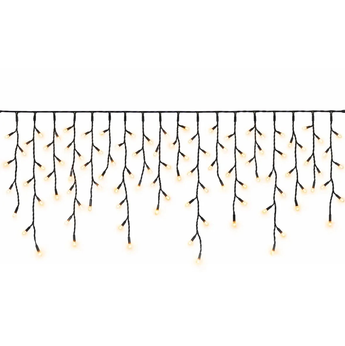 Easy Fix vonkajšie LED ľadové kvapky, svietiace, 300 × 50 cm, teplá biela, 114 diód, čierny kábel, IP67, predlžovací