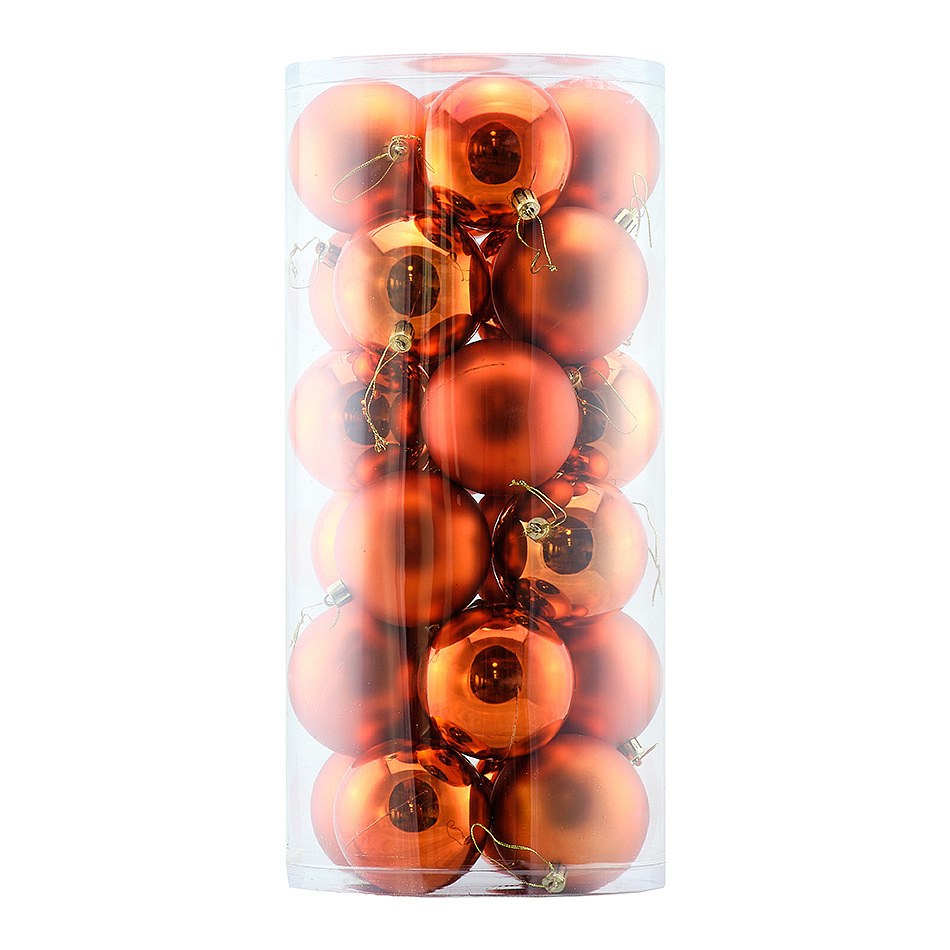 Sada vianočných ozdôb medené plastové gule 8 cm, 12× lesklé, 12× matné, balenie 24 ks