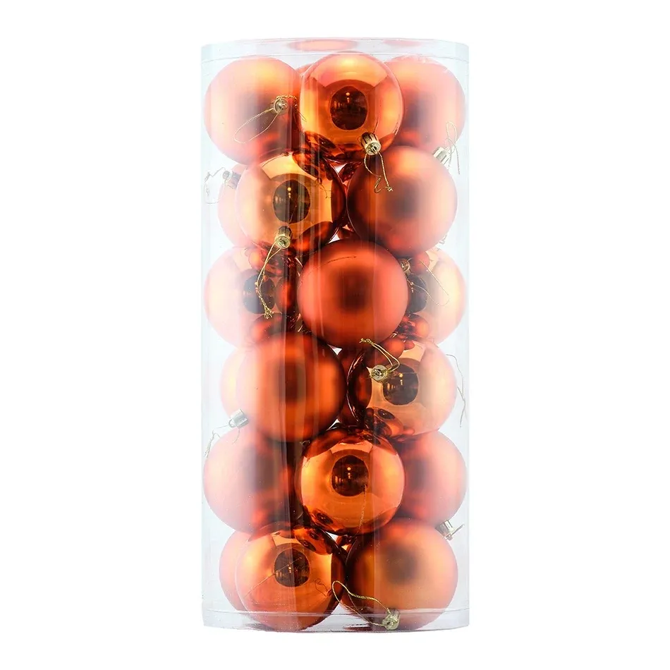 Sada vianočných ozdôb medené plastové gule 8 cm, 12× lesklé, 12× matné, balenie 24 ks