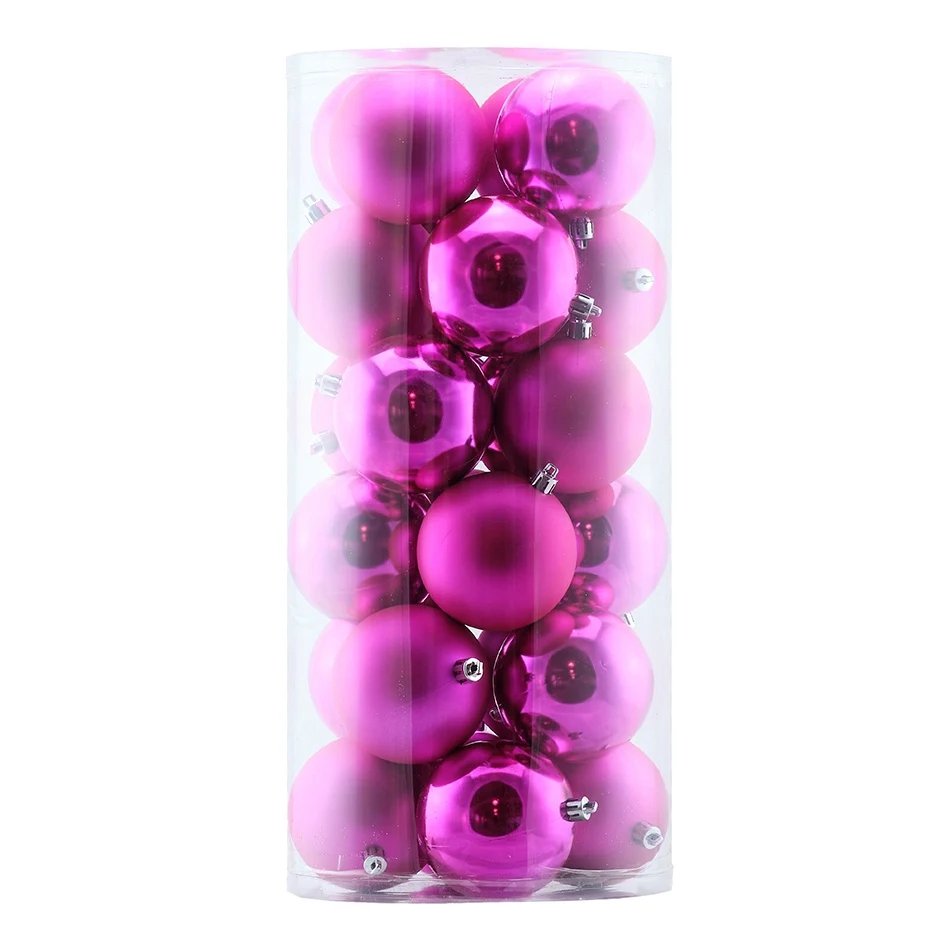 Sada vianočných ozdôb ružové plastové gule 8 cm, 12× lesklé, 12× matné, balenie 24 ks