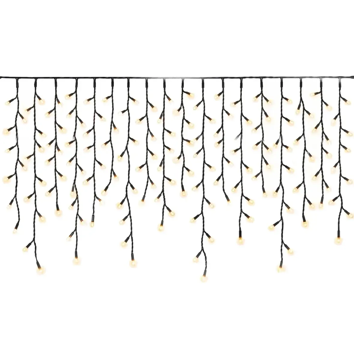 Easy Fix vonkajšie LED svetelné rampouchy, 300 × 90 cm, teplá biela, 174 diód, čierny kábel, IP67, predlžovací