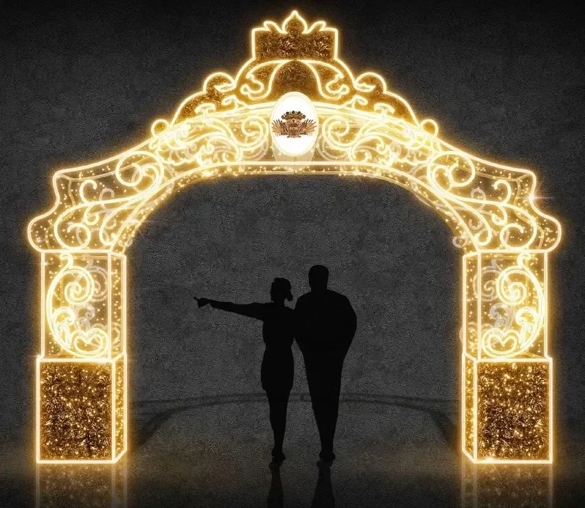 Svetelná brána Eco Fix 3D LED, 325 × 500 × 70 cm, teplá biela, hliník