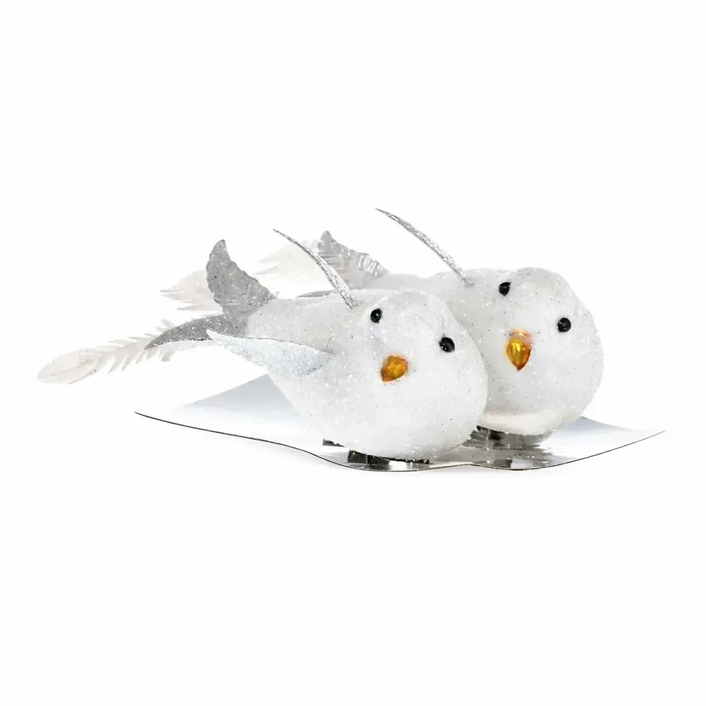 Vianočná dekorácia vták 9 × 4 cm, biela, balenie po 2 ks