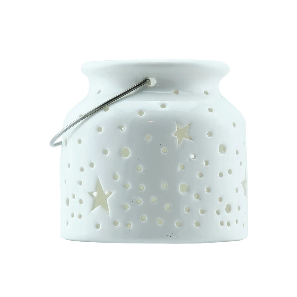Vianočná stolová lampa 14 × 14 × 11,5 cm, biela, keramika, IP44, vonkajšia