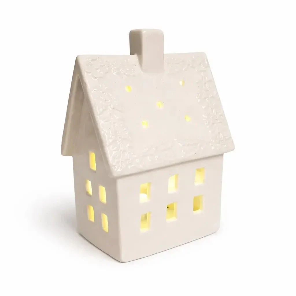 LED dekorácia keramický domček 10,6 × 8,7 × 16,8 cm, teplá biela, 2× LR44