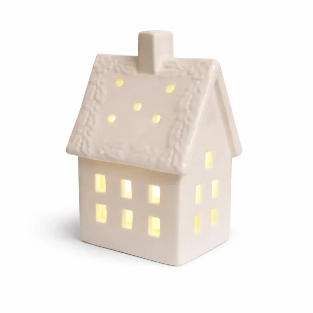 LED dekorácia keramický domček, 8,5 × 6,9 × 12,9 cm, teplá biela, 2× LR44