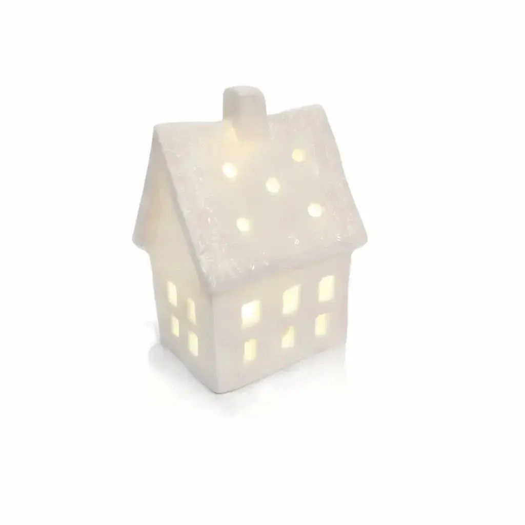 LED dekorácia keramický domček 7 × 6 × 10 cm, teplá biela, 2× LR44