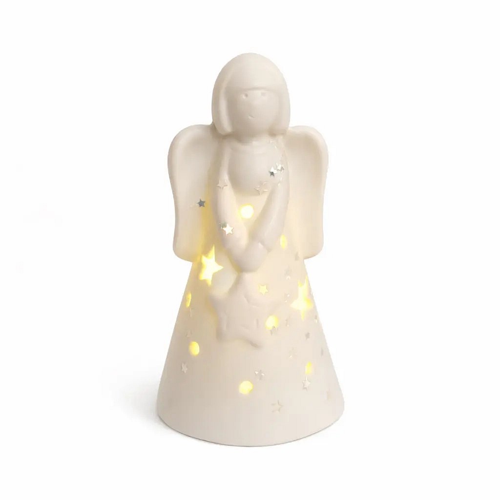 Keramický LED svietiaci anjel 5,5 × 5,5 × 10 cm, teplá biela, 2× LR44