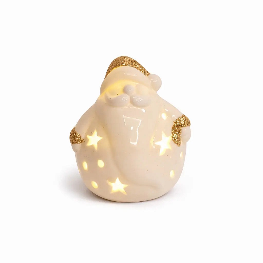LED keramický Santa, 7,6 × 7 × 7,8 cm, teplá biela, 2× LR44