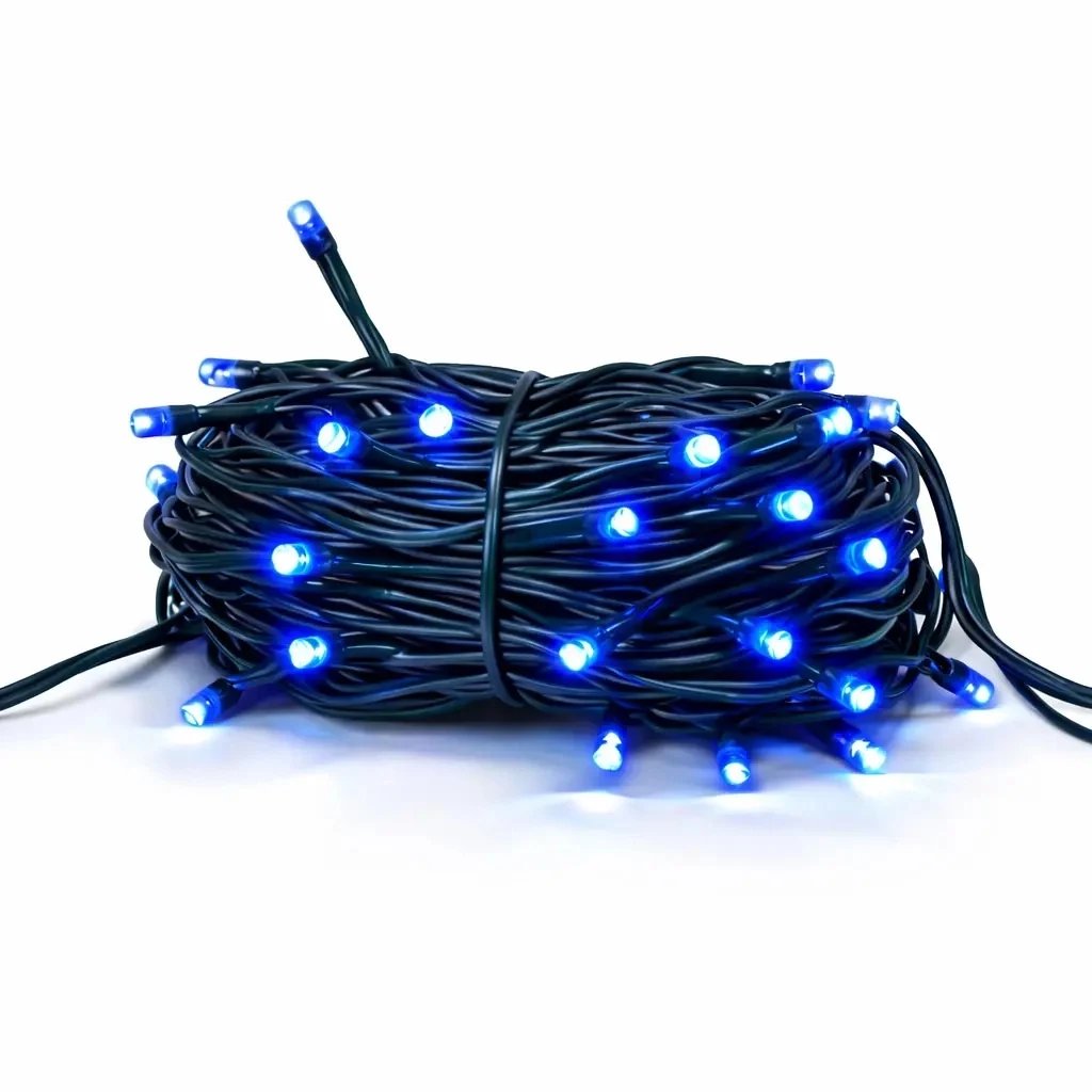 Hobby Line LED svetelný reťazec, vonkajší, 4 m, modrý, 32 diód, tmavozelený kábel, IP44, predlžovací