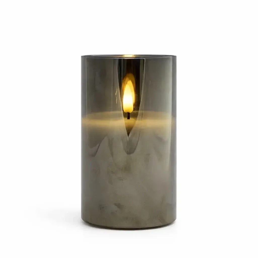 Sviečka LED v skle na batérie, Ø 7,5 × 10 cm, sivá, 2× AA