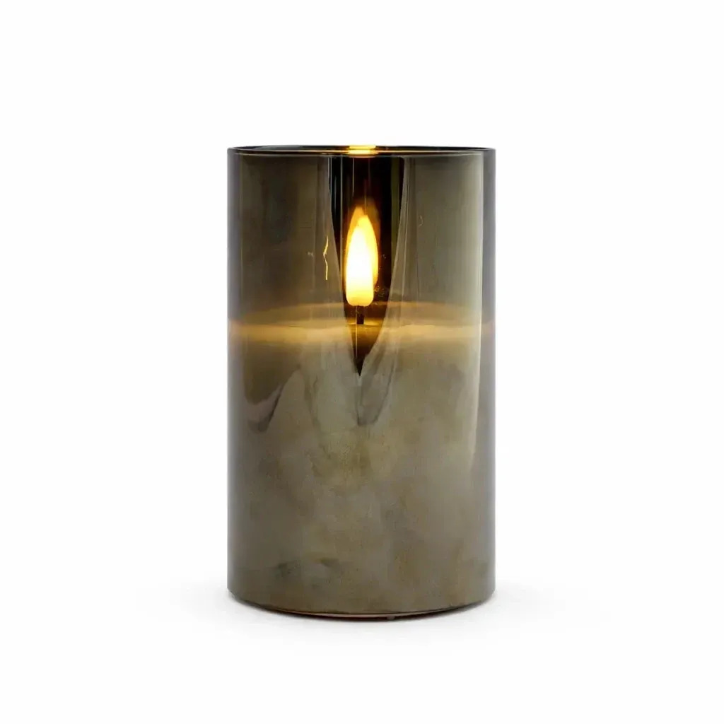 LED sviečka na batérie v skle Ø 7,5 × 12,5 cm, sivá