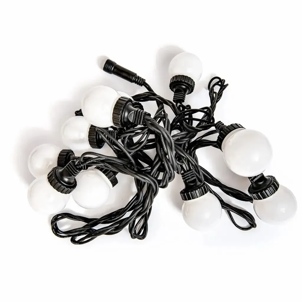 Easy Fix LED osvetlenie na párty, 5 m, vonkajšie, 10 guličiek, 70 ľadovo bielych LED diód, čierny kábel, IP67, predlžovací